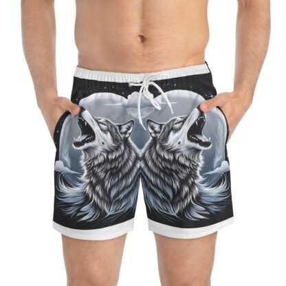 ARVVE Motion Majestic Wolf Swim Trunks-Howling Moon Design