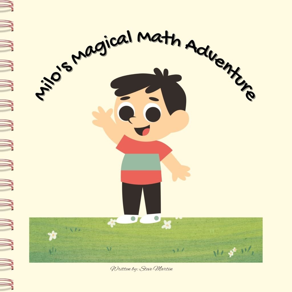 Illustration of Milo with the glowing number Zero, holding puzzle pieces in Numberville — cover of “Milo’s Magical Math Adventure.”
