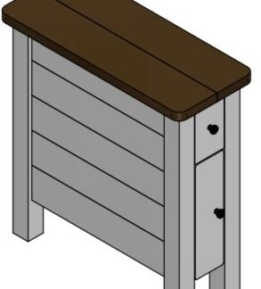 DIY fence-picket end table with white painted base and stained wood top – downloadable woodworking plan